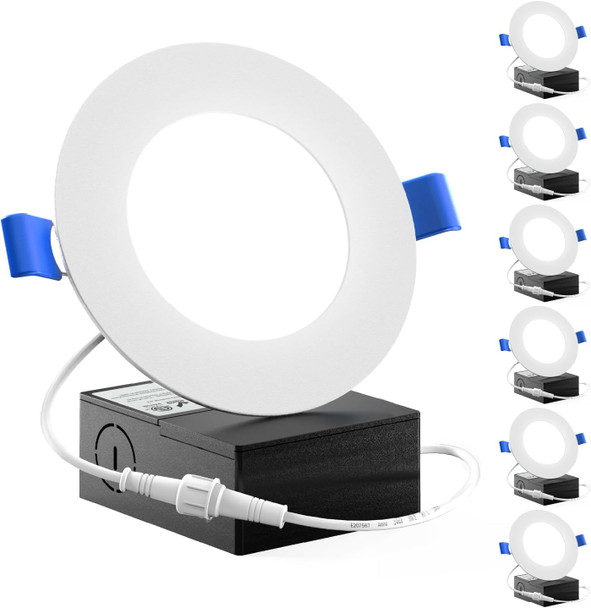 Sunco Lighting Sunco 6 Pack Recessed Lighting 6 Inch LED, Canless Ceiling Lights Slim with Junction Box, 850 LM, 14W (100W Equivalent), 4000K Cool White, Dimmable, Wafer Thin, 50000 Lifetime Hours ETL