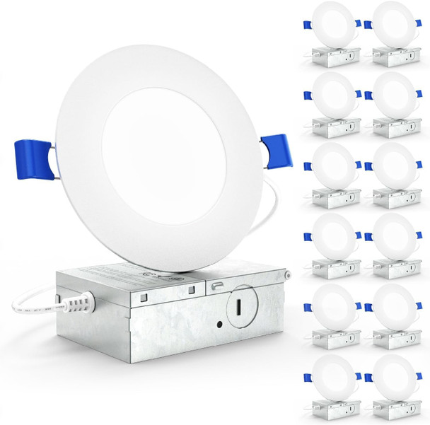 Sunco Lighting Sunco 12 Pack Recessed Lighting 6 Inch LED, Canless Ceiling Lights Slim with Junction Box, 850 LM, 14W (100W Equivalent), 5000K Daylight, Dimmable, Wafer Thin, 50000 Lifetime Hours ETL.