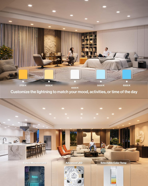 Sunco Lighting Sunco 20 Pack 6 Inch LED Recessed Light Retrofit, Can Lights for Ceiling, 1700 LM High Brightness, Selectable CCT 2700K/3000K/4000K/5000K/6000K, 17W=120W, Dimmable, Baffle Trim, Damp Rated UL