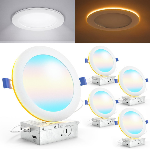 Sunco Lighting Sunco 4 Inch LED Recessed Lights with Night Light, Slim Ceiling Lighting, 900 LM, 11W (110W Equiv), Selectable CCT 2700K/3000K/3500K/4000K/5000K, Dimmable, Canless with Junction Box ETL 4 Pack.