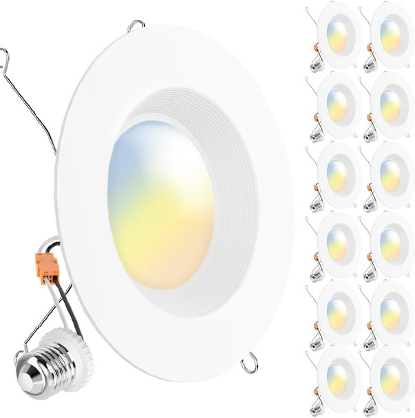 Sunco Lighting Sunco 12 Pack 4 Inch LED Recessed Lights, Retrofit Can Lighting, 660 LM, 11W (40W Equivalent), Selectable CCT 2700K/3000K/3500K/4000K/5000K, Dimmable, Baffle Trim, Replacement Conversion Kit UL