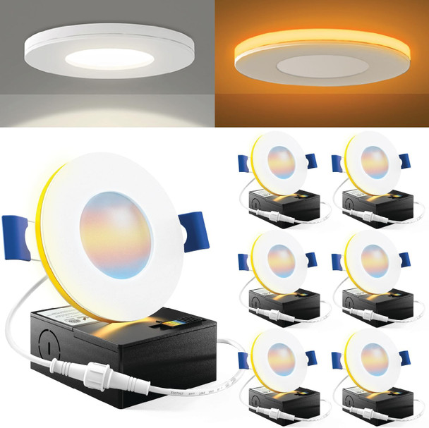 Sunco Lighting Sunco 6 Pack 6 Inch LED Recessed Light with Night Light, Slim Ceiling Lighting, 1500 Lumens, 15W (110W Equivalent), Selectable CCT 2700K/3000K/4000K/5000K/6000K, Dimmable, Canless with Junction Box.