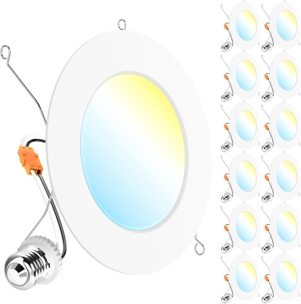Sunco Lighting Sunco 12 Pack Retrofit LED Recessed Lighting 6 Inch, Can Lights for Ceiling, 1200 LM, 15W, Selectable CCT 2700K/3000K/4000K/5000K/6000K, Dimmable, Ultra Thin Flat Light Fixture UL.