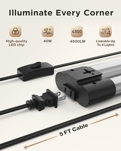 Sunco Lighting Sunco 8 Pack LED Shop Lights for Workshop 4FT, Linkable Garage Lighting, 4500 LM, 40W (150W Equivalent), 5000K Daylight, Surface + Suspension Mount, 48 Inch Integrated Fixture, Black.