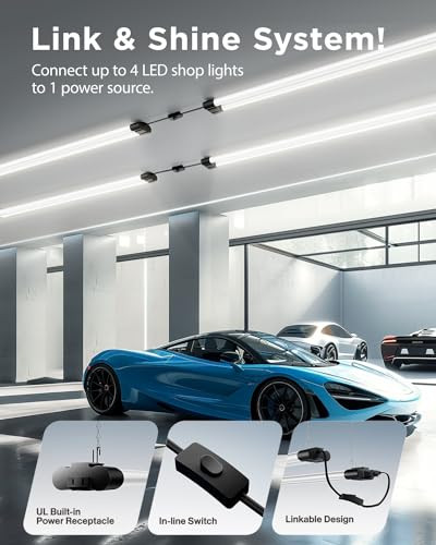 Sunco Lighting Sunco LED Shop Lights for Workshop 4FT, Linkable Garage Lighting, 4500 LM, 40W (150W Equivalent), 6000K Daylight Deluxe, Surface + Suspension Mount, 48 Inch Integrated Fixture, Black 4 Pack.