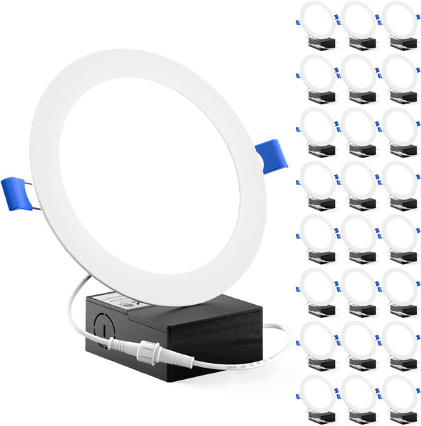 Sunco Lighting Sunco 24 Pack Recessed Lighting 6 Inch LED, Canless Ceiling Lights Slim with Junction Box, 850 LM, 14W (100W Equivalent), 6000K Daylight Deluxe, Dimmable, Wafer Thin, 50000 Lifetime Hours ETL.