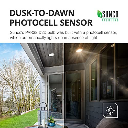 Sunco Lighting Sunco Dusk to Dawn Flood Lights Outdoor, Waterproof PAR38 LED Bulb, 120W Equivalent 15W, Exterior, Wet-Rated, 5000K Daylight 1250 LM, E26 Base, UL 4 Pack
