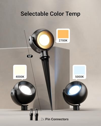 Sunco Lighting Sunco LED Low Voltage Spotlight Revolver, Sphere Shaped Garden Landscape Lights Outdoor [Luces para Jardin], 4W, 300 LM, 3 CCT: 2700K/4000K/5000K, Wet Rated, ETL 4 Pack.