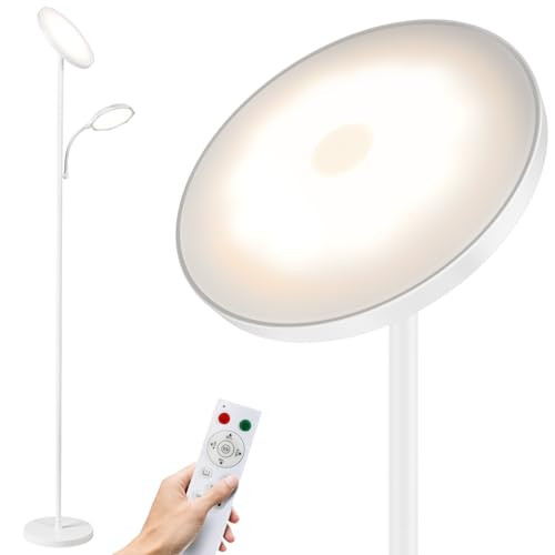 SUNMORY Floor Lamps for Living Room, 48W/4200LM Super Bright LED Floor Lamp with Remote Control, 69" Tall Standing Lamp with Stepless Dimmable, Modern Torchiere Reading Lamp for Bedroom, Office White