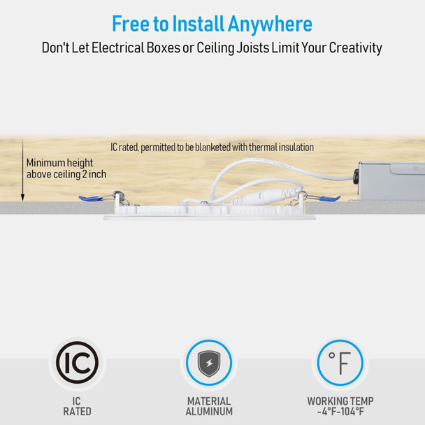 TORCHSTAR Basic Series 12-Pack 6 Inch Ultra-Thin LED Recessed Lighting with Junction Box, Aluminum, 2700K Soft White, 5%-100% Dimmable Slim Recessed Downlight, 12W 850LM, ETL and Energy Star