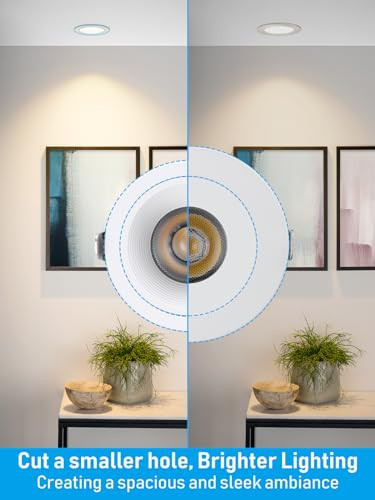 TORCHSTAR 5CCT 3 Inch Recessed LED Lights with Junction Box, Narrow Frame Baffle Trim, Aluminum, 9W 700LM CRI90 Dimmable Anti-Glare Downlight, IC Rated, ETL, 2700-5000K Selectable, Pack of 6