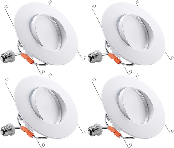 TORCHSTAR 6 Inch 5CCT Retrofit LED Gimbal Recessed Lighting, CRI90+ Dimmable Swivel Directional Can Lights, Adjustable Ceiling Downlight, 2700K/3000K/3500K/4000K/5000K, Aluminum, UL FCC ES, Pack of 4