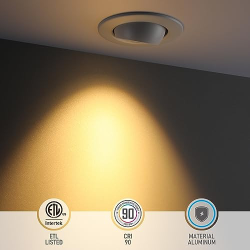 TORCHSTAR 4 Inch 5CCT LED Gimbal Retrofit Recessed Lighting Dimmable, 2700K/3000K/3500K/4000K/5000K Selectable, 9W CRI90 Directional LED Eyeball Can Light, Adjustable Ceiling Spotlight, ETL, Pack of 4