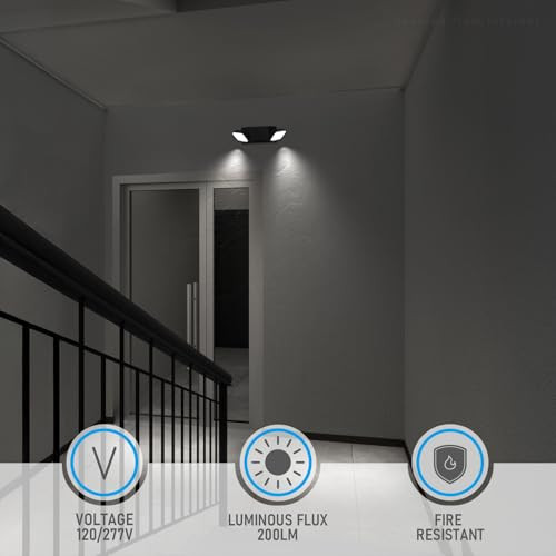 TORCHSTAR LED Emergency Lights, Emergency Lighting with Battery Backup, Dual Heads Adjustable, Lighting Fixtures for Emergency Use, Home Power Failure, UL & FCC Listed, AC 120/277V, Black, Pack of 2