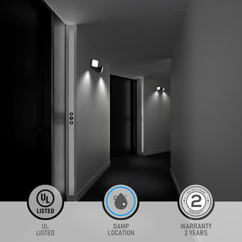 TORCHSTAR LED Emergency Lights, Emergency Lighting with Battery Backup, Dual Heads Adjustable, Lighting Fixtures for Emergency Use, Home Power Failure, UL & FCC Listed, AC 120/277V, Black, Pack of 2