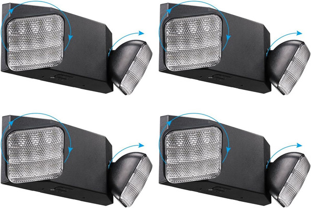TORCHSTAR LED Emergency Lights, Emergency Lighting with Battery Backup, Dual Heads Adjustable, Lighting Fixtures for Emergency Use, Home Power Failure, UL & FCC Listed, AC 120/277V, Black, Pack of 4