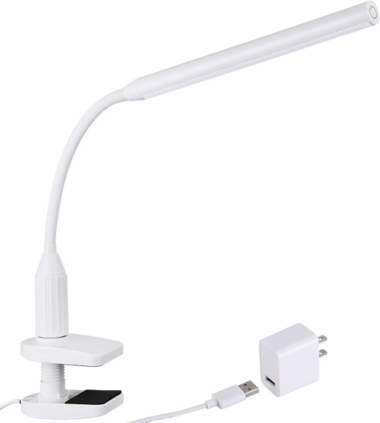 TORCHSTAR LED Desk Lamp, Dimmable Flexible Clamp Desk Lamp for Reading, 26 LEDs Eye-Care Touch Sensitive 5W Light, Memory Function, USB Powered with ETL-Listed Power Adapter, White
