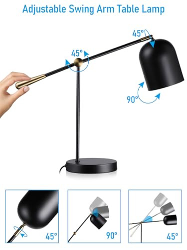 TORCHSTAR Adjustable Desk Lamp Aesthetic, AC 110-120V, Swing Arm Task Desk Lamp, Max 60W, E26 Base, Bulb Not Included, Metal Decor Desktop Lamp with On/Off Switch, for Work, Study, Home Office, Black