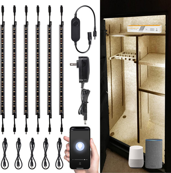 TORCHSTAR Smart LED Safe Lighting Kit, Voice & APP Control (6) 12 Inch Dimmable Linkable Light Bars, Compatible with Alexa, 900LM, 100-240V, for Under Cabinet Display Closet Showcase, 5000K Daylight