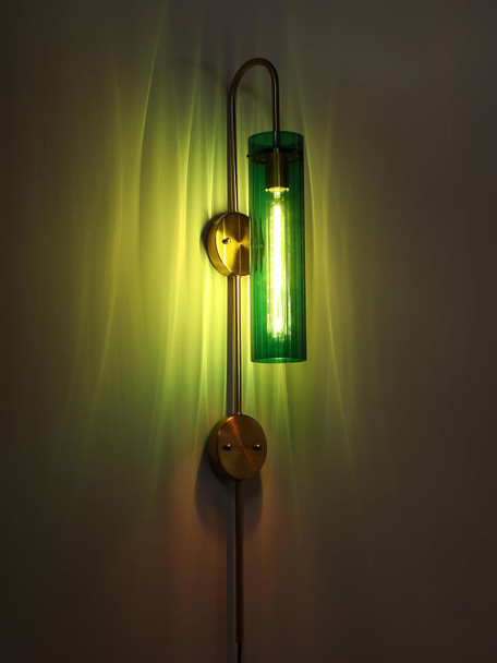 TORCHSTAR Indoor Wall Sconce, Ribbed Glass Shade, 41 Inch Hardwired or Plug-in Light Fixture, E26 Base Wall Lamp for Home & Commercial Use in Hallway Stairway Bedroom, Black & Smoke Gray