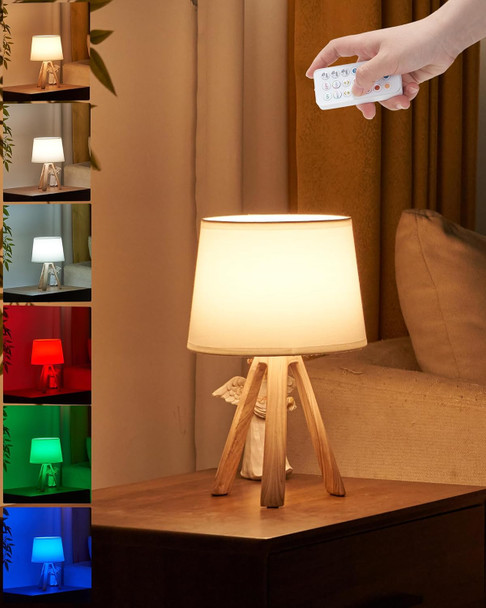 UMEXUS Cordless Table Lamp, Rechargeable Battery Powered, Timer & Dimmer & Remote Control & Color-Changing, Fabric White Shade, Small Tripod Lighting Patio Bedroom Living Room Home Office
