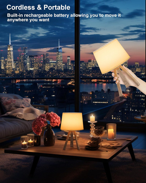 UMEXUS Cordless Table Lamp, Rechargeable Battery Powered, Timer & Dimmer & Remote Control & Color-Changing, Fabric White Shade, Small Tripod Lighting Patio Bedroom Living Room Home Office