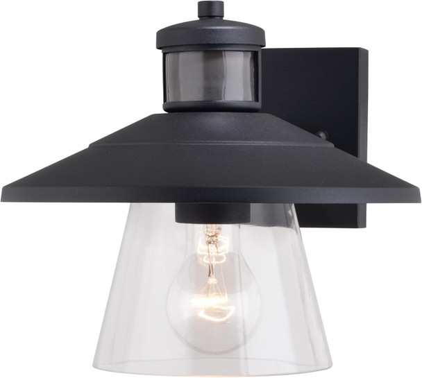 VAXCEL Westport 8 in. H 1-Light Textured Black Coastal Outdoor Wall Sconce Made of Durable Steel Clear Glass Shade LED Compatible Use for Exterior Porch Patio Front Door or Garage