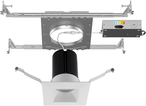 WAC Lighting Ion 2in LED Square Recessed Light with Remodel Housing 3000K Warm White 9W 725 Lumens IC-Rated Airtight 120V-277V Universal in White