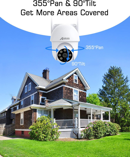 ANRAN 5MP PTZ Security Camera Outdoor with 24/7 Automatic Tracking, 2.4G WiFi Wired Security Camera Outdoor with 360°View, Color Night Vision, IP66 Waterproof, Two-Way Audio, SD & Cloud Storage, P3