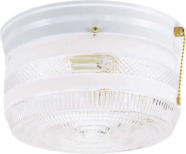 Westinghouse 6734500 Two-Light Flush-Mount Interior Ceiling Fixture with Pull Chain White Finish with White and Clear Glass