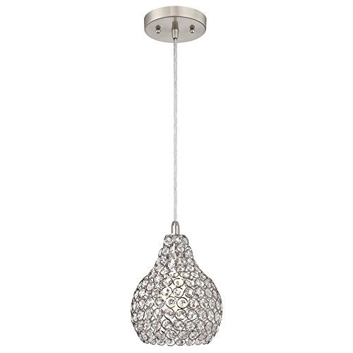 Westinghouse Lighting 6103700 Kelcie One-Light Indoor Mini Pendant Brushed Nickel Finish Crystal Jewel Shade