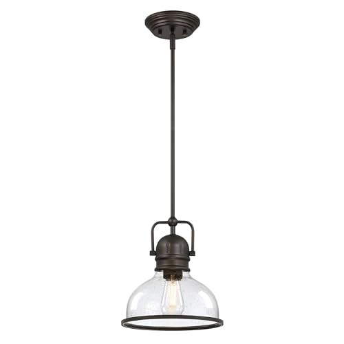 Westinghouse 6132100 Boswell Vintage-Style One Light Indoor Pendant Black-Bronze Finish Clear Seeded Glass