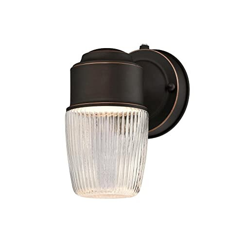 Westinghouse 6106900 One-Light LED Outdoor Wall Fixture with Dusk to Dawn Sensor Oil Rubbed Bronze Finish with Clear Ribbed Glass  Oil-rubbed Bronze