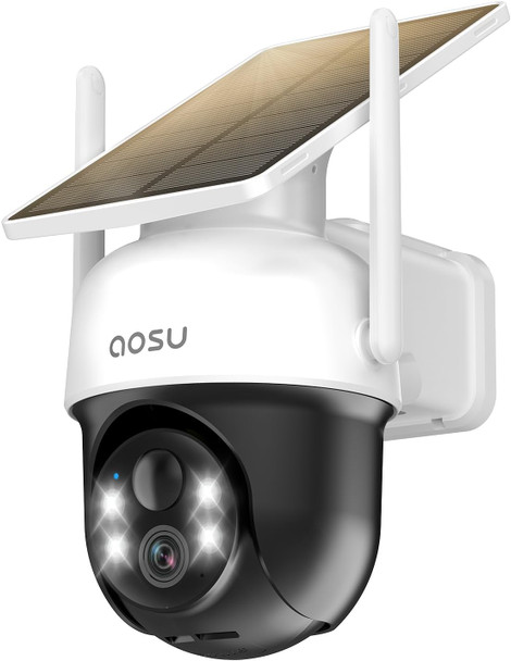 Solar Camera Security Outdoor - 100% Wire-Free Security Cameras Wireless Outdoor for Home Surveillance with Fixed Solar Panel, 360° Panoramic View, Human Auto Tracking, 2K Color Night Vision