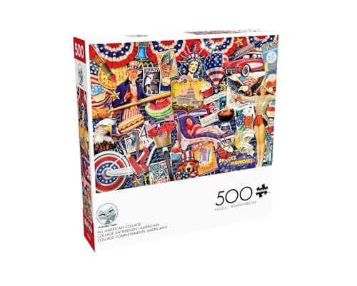 Buffalo Games - Kate Ward Thacker - All American Collage - 500 Piece Jigsaw Puzzle Colorful Puzzle for Adults “ Precision-Cut Pieces, Beautiful Artwork, and Hours of Relaxing Fun