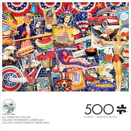 Buffalo Games - Kate Ward Thacker - All American Collage - 500 Piece Jigsaw Puzzle Colorful Puzzle for Adults “ Precision-Cut Pieces, Beautiful Artwork, and Hours of Relaxing Fun