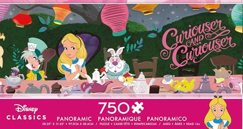 Buffalo Games Ceaco - Panoramic Series - Disney - Alice in Wonderland, Tea Party - 750 Piece Jigsaw Puzzle for Adults - Challenging Puzzle Perfect for Game Nights - Finished Size is 38.25 x 11.25