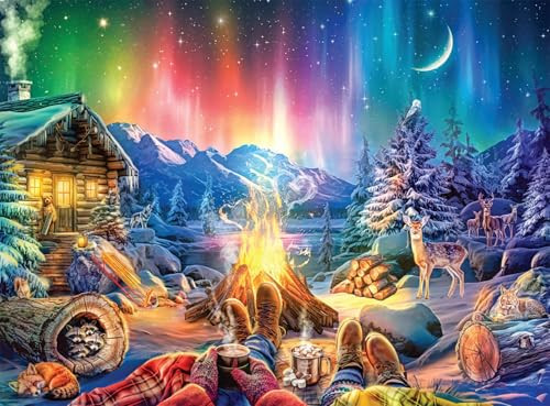 Buffalo Games Silver Select - Winter™s Night Bonfire by Lars Stewart, 1000 Piece Winter Jigsaw Puzzle for Adults with Foil-Accented Poster, Premium Puzzle