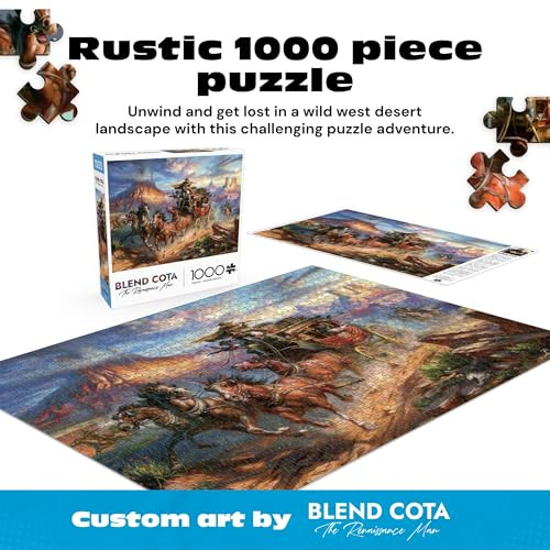 Buffalo Games “ Blend COTA Wild Wild West 500 Piece Jigsaw Puzzle, Western Action Art Puzzle for Adults in Premium  Box