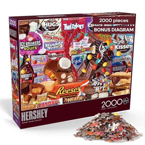 Buffalo Games Puzzles for Adults 2000 Pieces “ Buffalo Games Deluxe Collage Hershey's Jigsaw Puzzle, Challenging 2000 Piece Puzzle for Adults, Premium Quality with Poster