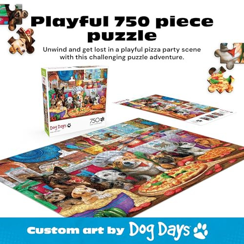 Buffalo Games - Pizza Time Pups by Brigid Ashwood 750 Piece Jigsaw Puzzle for Adults and Teens Colorful Dogs Kitchen Scene