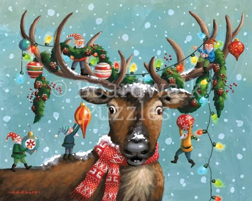 D·O·W·D·L·E Boardwalk Puzzles Christmas in The Antlers, 210 Piece Jigsaw Puzzle for Adults, Made in USA