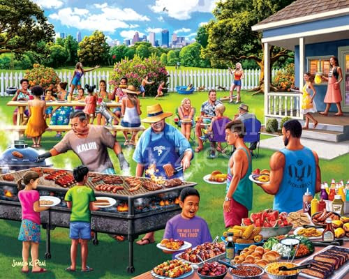 D·O·W·D·L·E Boardwalk Puzzles Backyard Barebecue, 1000 Piece Jigsaw Puzzle for Adults, Made in USA