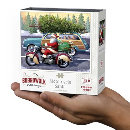 D·O·W·D·L·E Boardwalk Puzzles Motorcycle Santa, Personal Puzzle, 210 Piece Jigsaw Puzzle for Adults