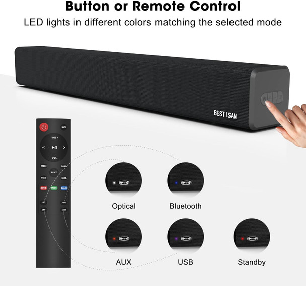 Bestisan 2.1 Channel 100Watt Sound bar, Soundbar with Built in Subwoofer Bluetooth 5.1 Surround Sound Systems (32Inches, DSP, HDMI-ARC, Remote Control, Bass Adjustable) Bestisan 2.1 Channel 100Watt Sound bar, Soundbar with Built in Subwoofer Bluetooth 5.1 Surround Sound Systems (32Inches, DSP, HDMI-ARC, Remote Control, Bass Adjustable)