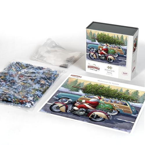 D·O·W·D·L·E Boardwalk Puzzles Motorcycle Santa, 500 Piece Jigsaw Puzzle for Adults, Made in USA