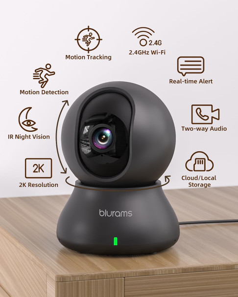 blurams Security Camera, 2K Indoor Camera 360° Pet Camera for Home Security with Phone App, Motion Tracking, 2-Way Audio, IR Night Vision, Siren, Compatible with Alexa & Google Assistant(2.4GHz ONLY)