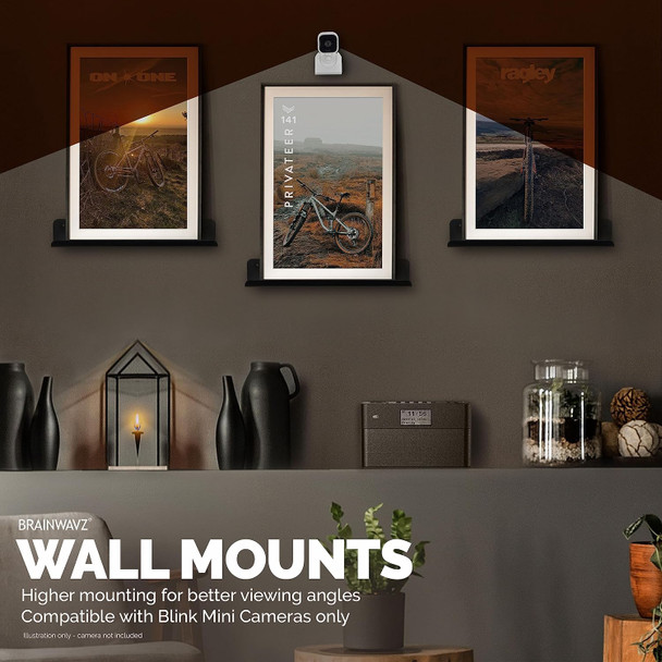 BRAINWAVZ Adhesive Wall Mount for Blink Mini Camera, 2 Pack, No Hassle Holder, Strong 3M VHB Tape, No Screws, No Mess Install, Bracket Stand (White) BRAINWAVZ Adhesive Wall Mount for Blink Mini Camera, 2 Pack, No Hassle Holder, Strong 3M VHB Tape, No Screws, No Mess Install, Bracket Stand (White)