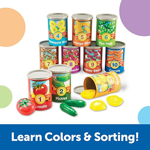 Learning Resources One to Ten Counting Cans - 65 Pieces, Ages 3+, Toddler Activities, Preschool Pretend Play, Supermarket Food Toys