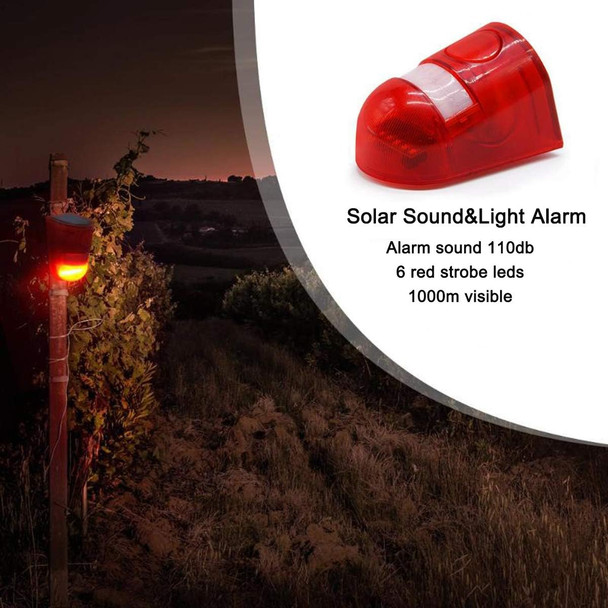 Solar Sound & Light Alarm Motion Sensor 110 Decibels Siren Sound Alert & 6LEDs Flash Warning Strobe Security Alarm System for Farm Villa Solar Sound & Light Alarm Motion Sensor 110 Decibels Siren Sound Alert & 6LEDs Flash Warning Strobe Security Alarm System for Farm Villa
